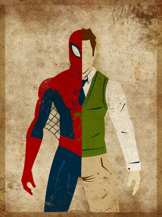 Illustration for article titled Minimalist superhero posters bisect Batgirl and Spider-Man into their alter egos